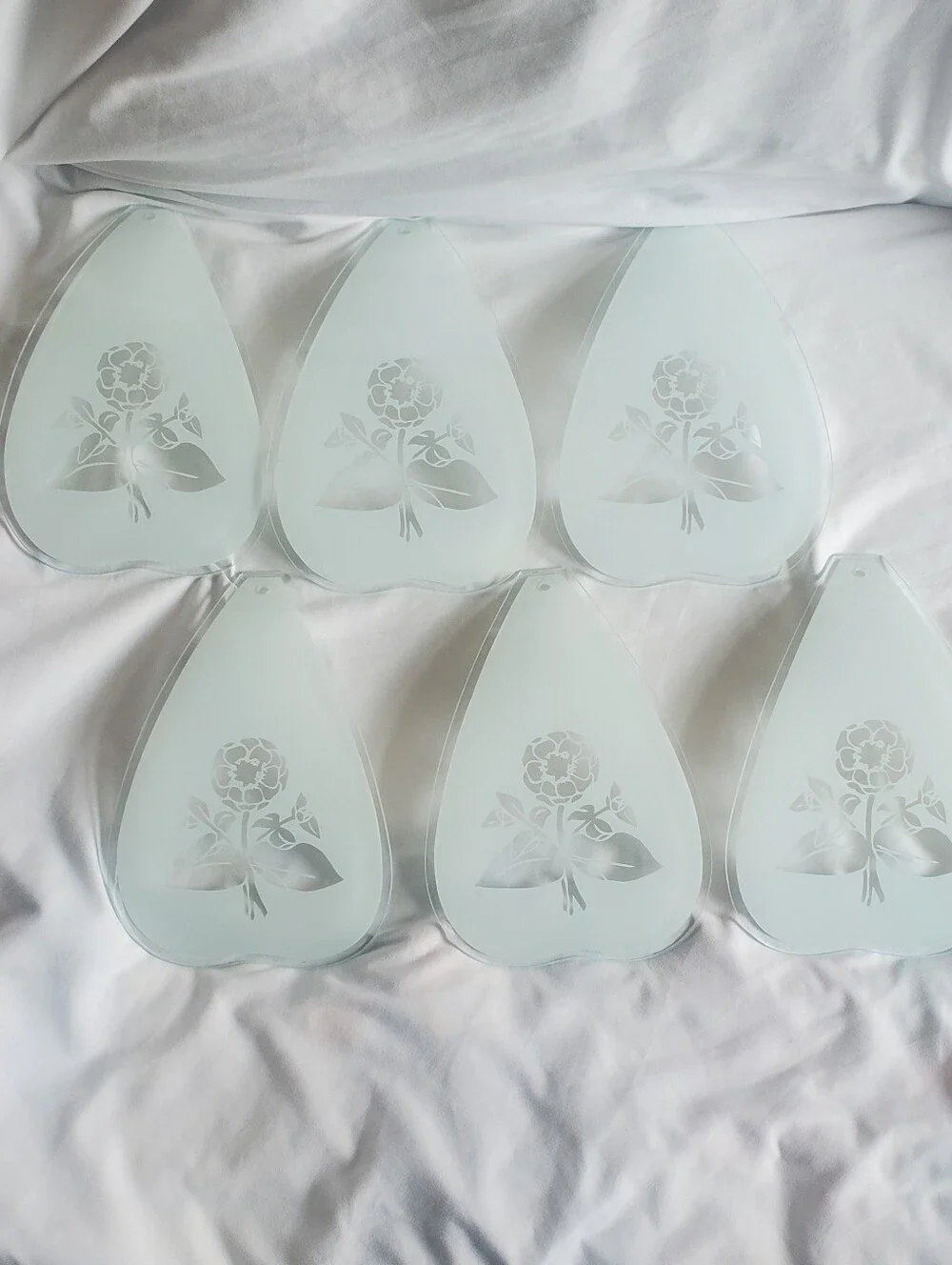 Frosted Glass Floral Vtg Lampshade  Replacement Panels Rose Sunflower, Set Of 6